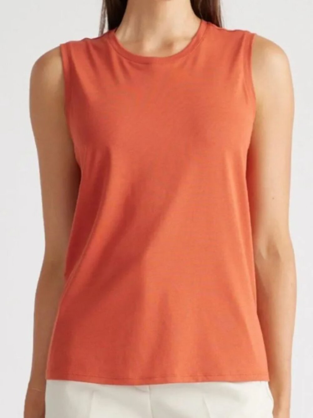 Quince Cotton Modal Muscle Tank T Shirt Burnt Sienna Orange Sleeveless Top sz S